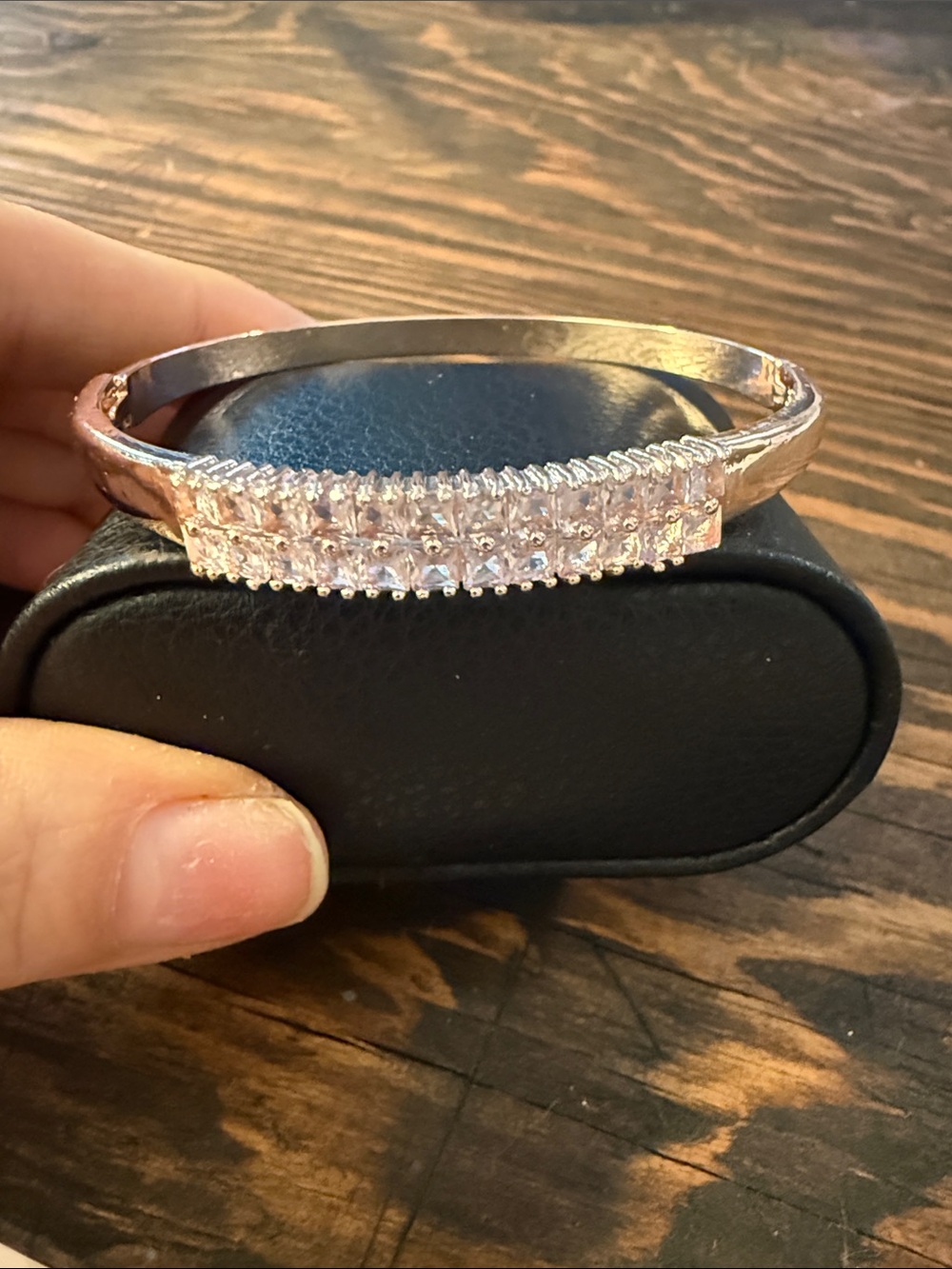 Gold Plated Rose Gold Cubic Zirconia Bangle Bracelet - Women Jewelry